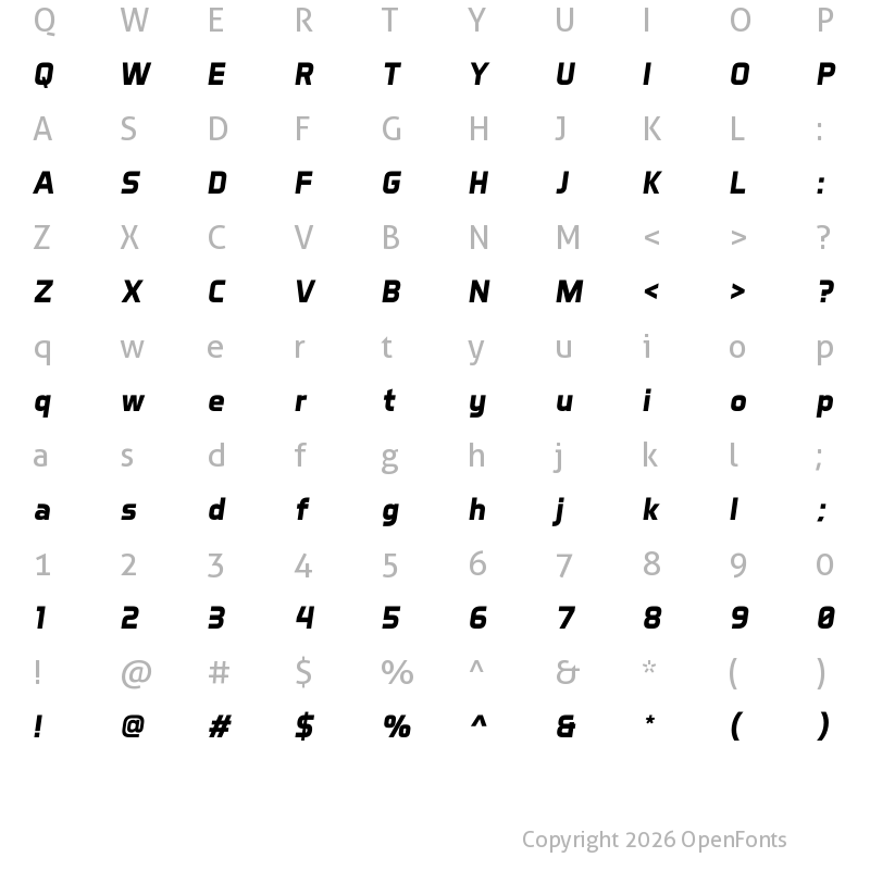 Character Map of Aero Matics Bold Italic
