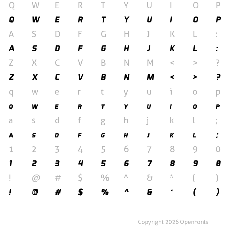 Character Map of Aero Matics Display Bold Italic