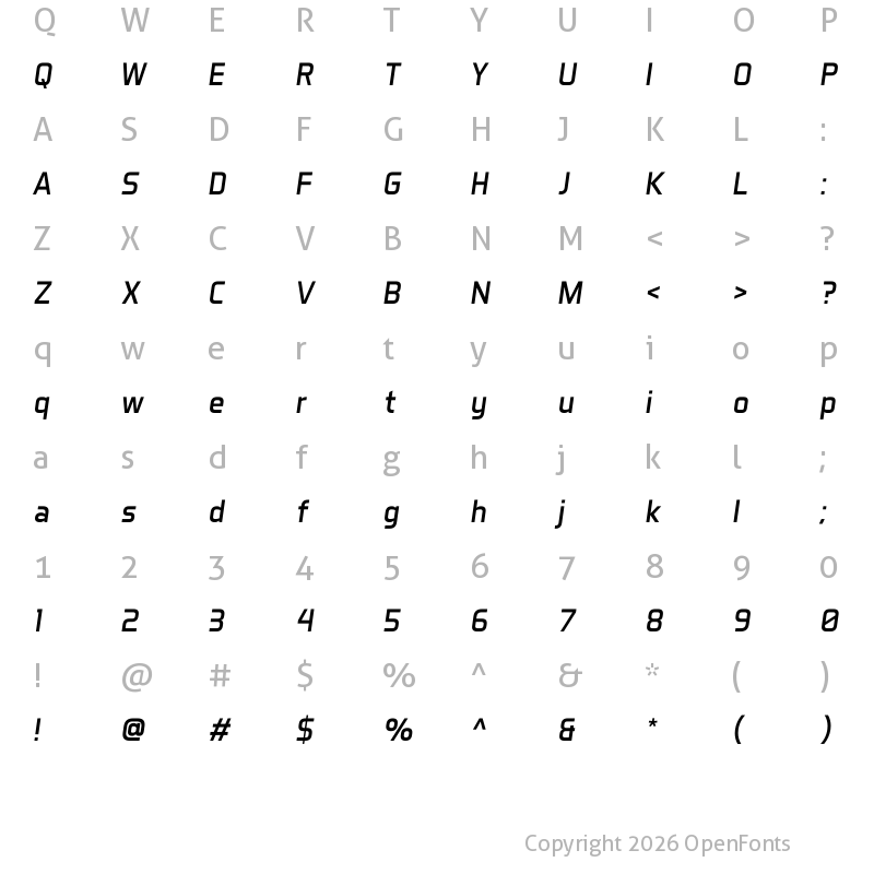 Character Map of Aero Matics Italic