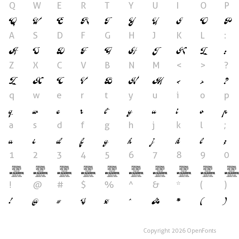 Character Map of Aerofoil PERSONAL USE ONLY Regular