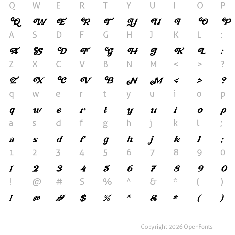 Character Map of Affistory Italic
