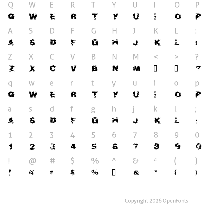 Character Map of After Shok Regular