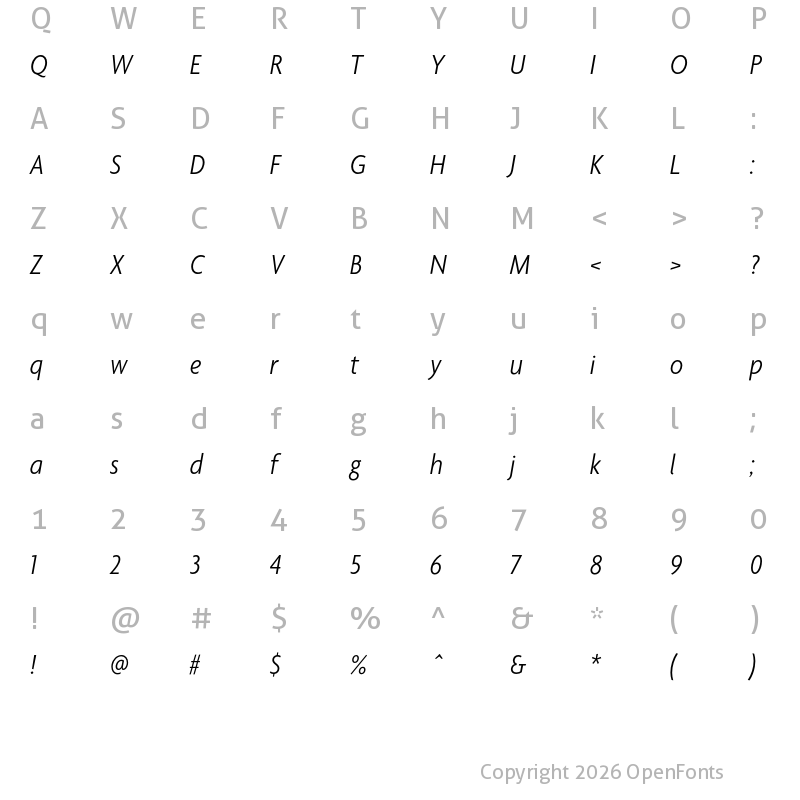 Character Map of Agenda LightCondItalic