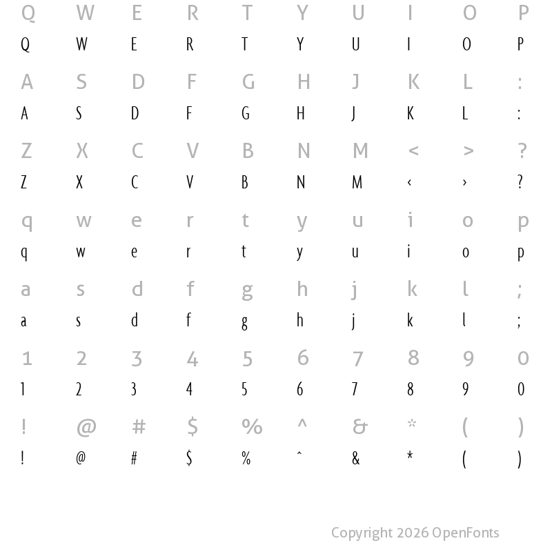 Character Map of Agenda LightExtraCondensed