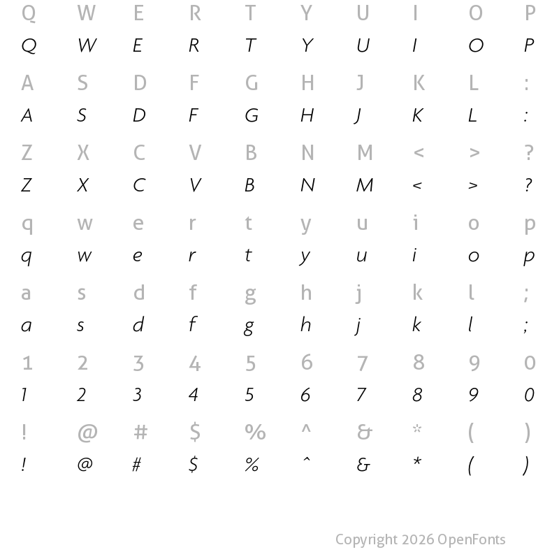 Character Map of Agenda LightItalic