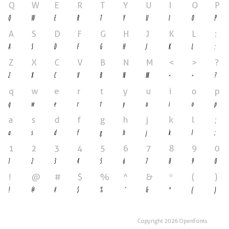 Character Map of Agenda LightUltraCondItalic