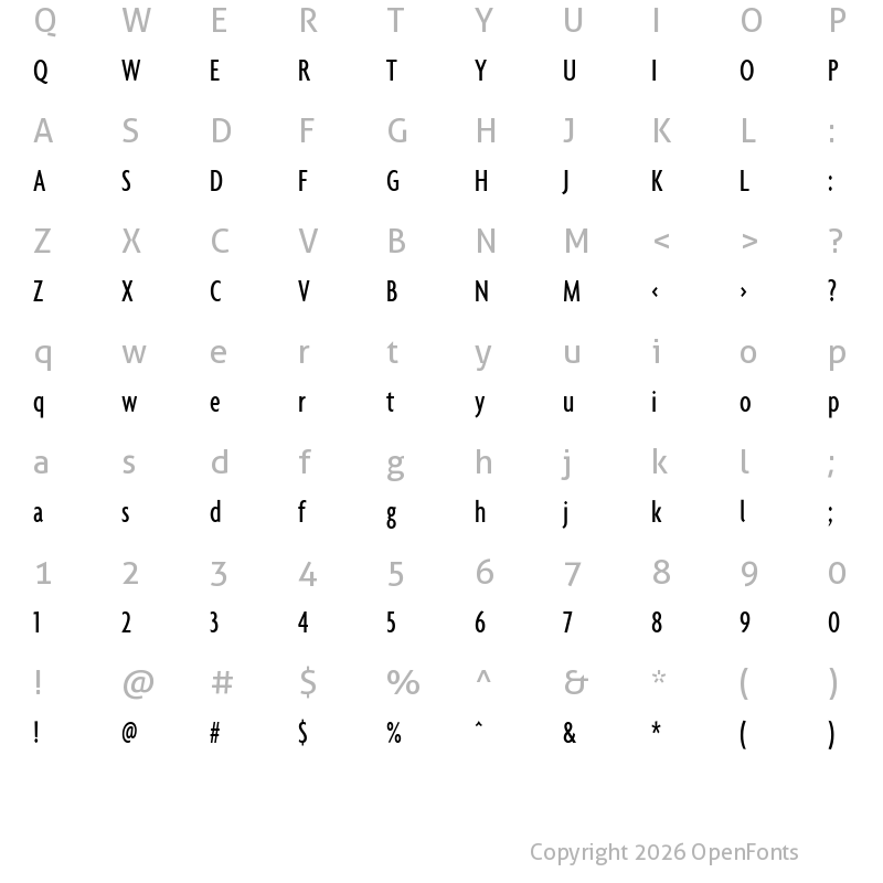 Character Map of Agenda MediumExtraCondensed