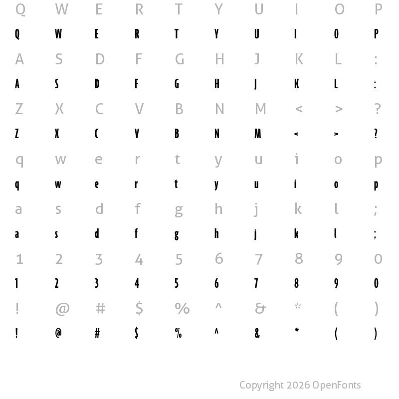Character Map of Agenda One Compressed Bold
