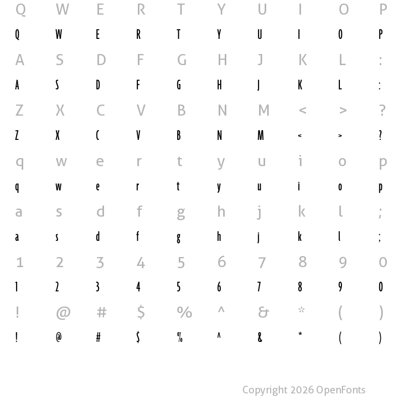 Character Map of Agenda One Compressed Medium
