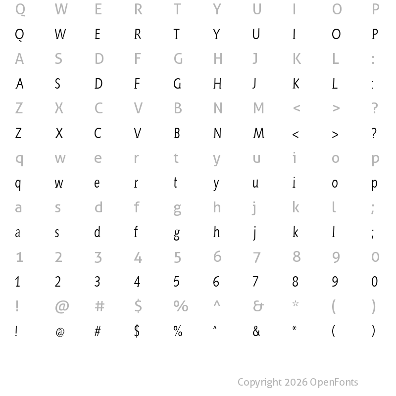 Character Map of AidaSerifa-Condensed Regular