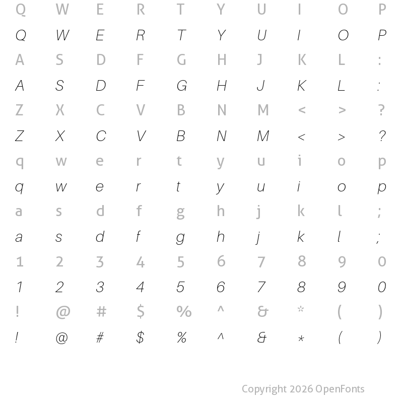 Character Map of Aileron Thin Italic