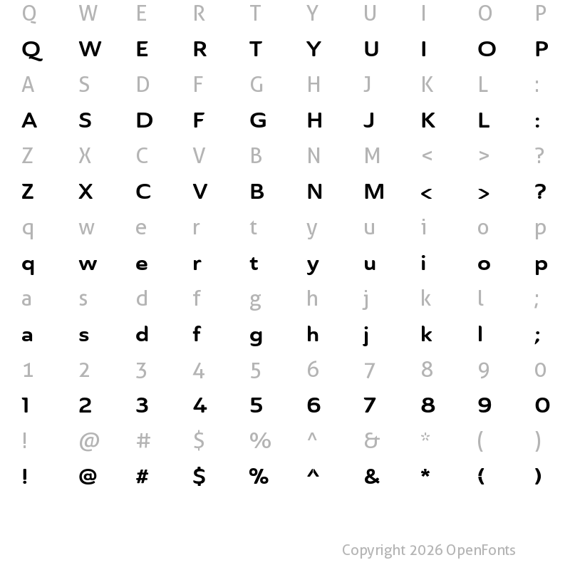 Character Map of Ainslie Sans Ext Bold