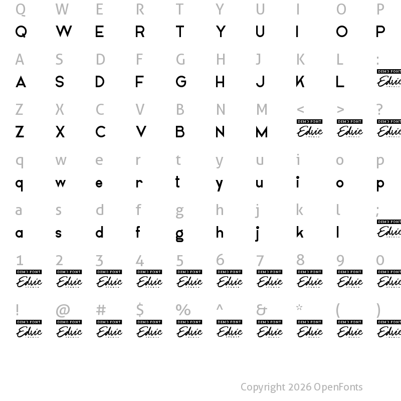 Character Map of Airframe Demo Regular