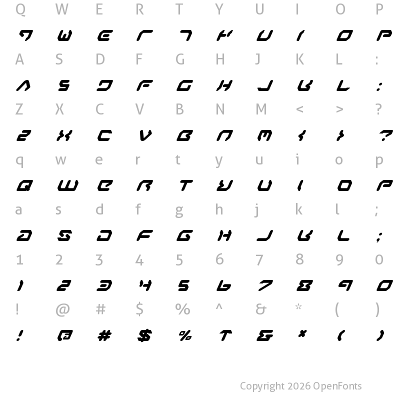Character Map of Airstrip One Italic Italic