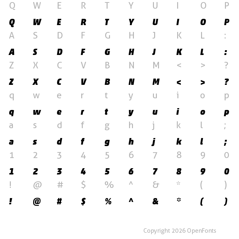 Character Map of AkkoW05-BlackItalic Regular