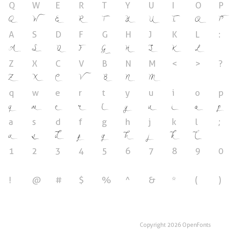 Character Map of Alamanda Right Swashes Regular