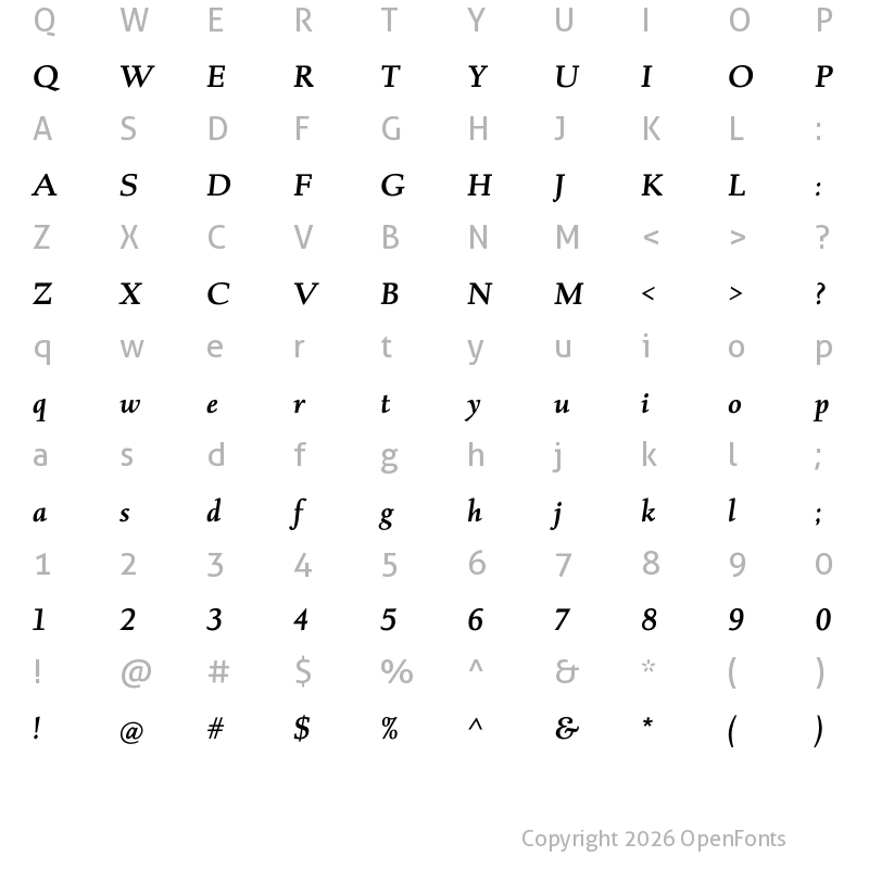 Character Map of Albertan Pro SemiBold Italic