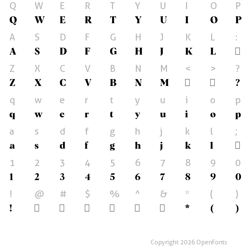 Character Map of Albra Bold TRIAL