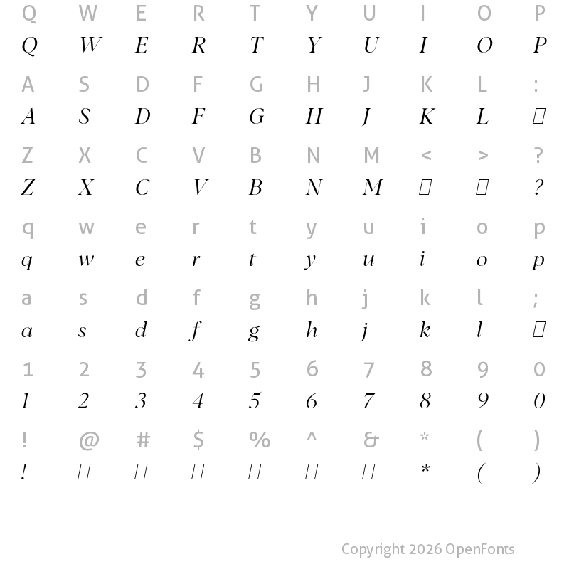 Character Map of Albra Display TRIAL Light Italic TRIAL