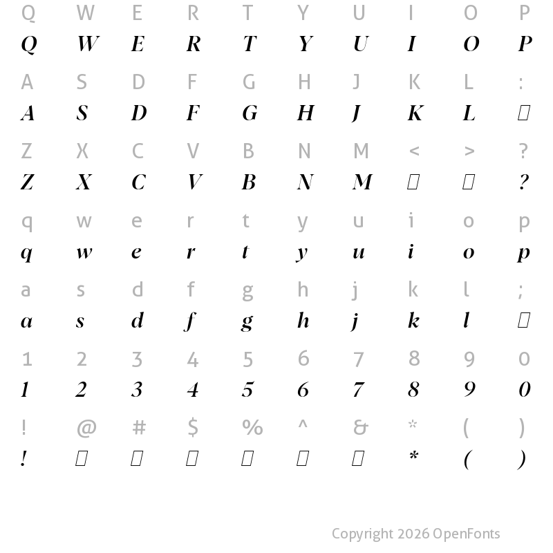 Character Map of Albra Display TRIAL Medium Italic TRIAL