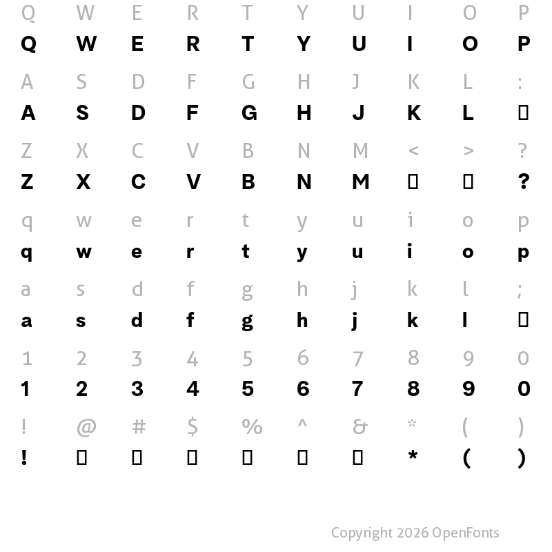 Character Map of Albra Grotesk TRIAL Bold TRIAL