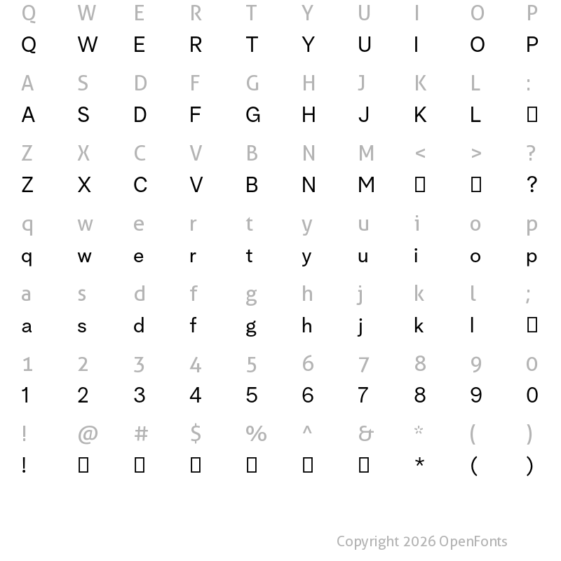 Character Map of Albra Grotesk TRIAL Regular TRIAL