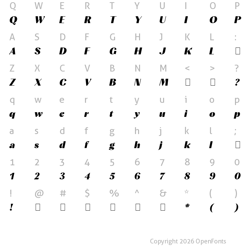 Character Map of Albra Sans TRIAL Black Italic TRIAL