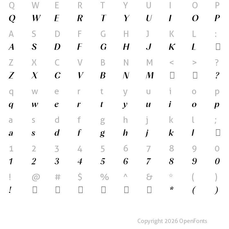 Character Map of Albra Sans TRIAL Medium Italic TRIAL