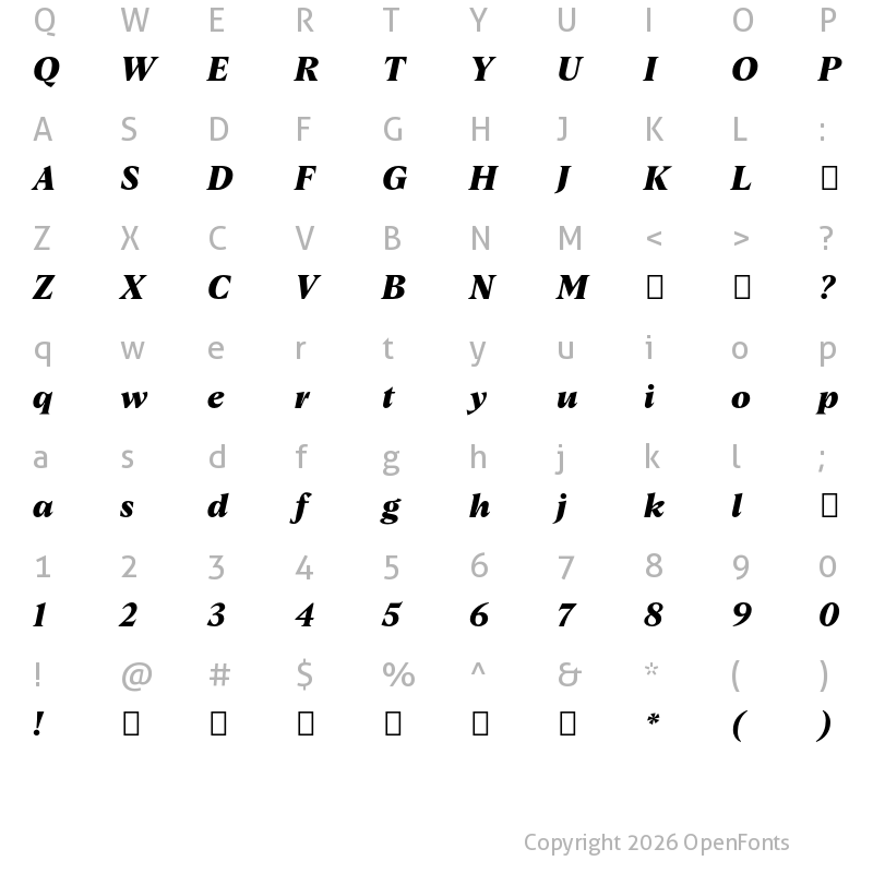 Character Map of Albra Text TRIAL Bold Italic TRIAL