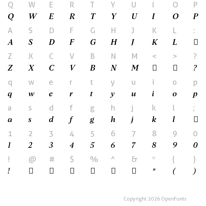 Character Map of Albra Text TRIAL Medium Italic TRIAL