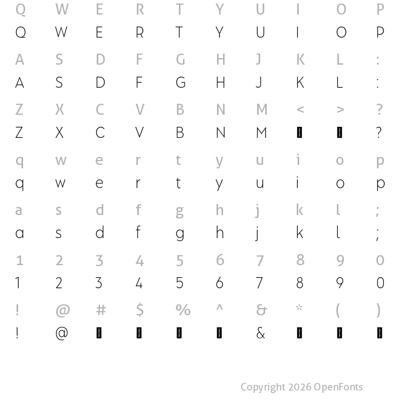 Character Map of Albula Narrow Pro Trial Light