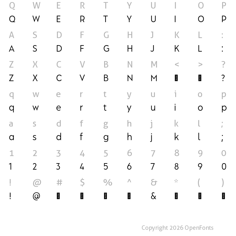 Character Map of Albula Narrow Pro Trial Regular