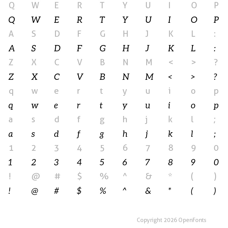 Character Map of Aleo Italic