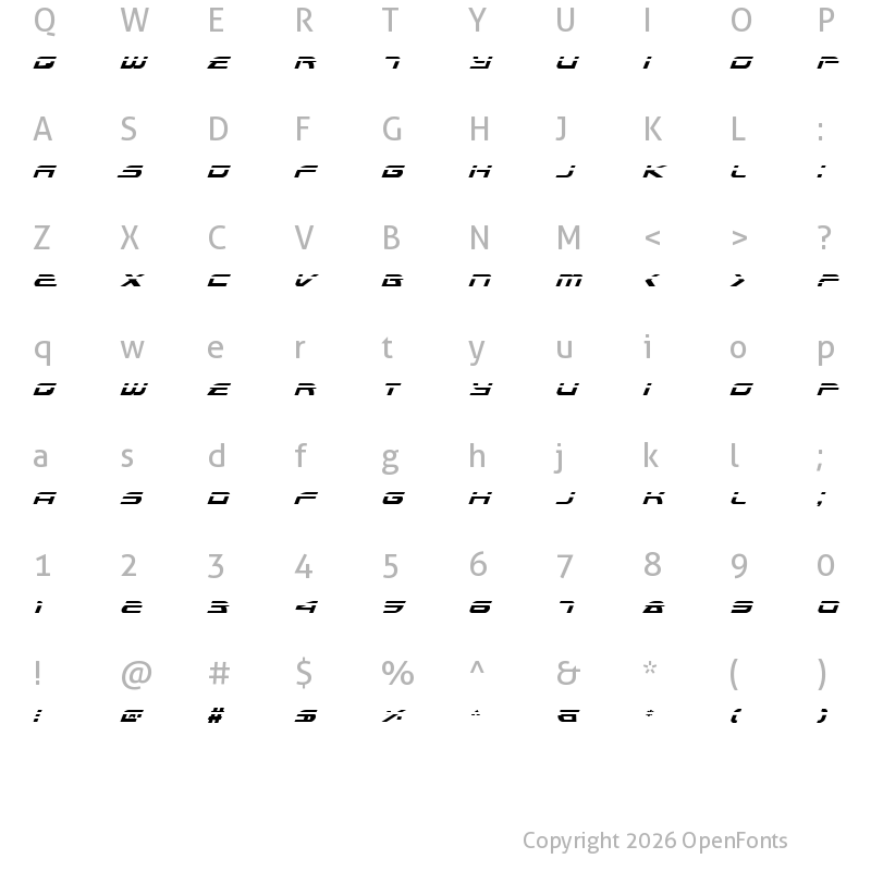 Character Map of Alexis Laser Italic Laser Italic