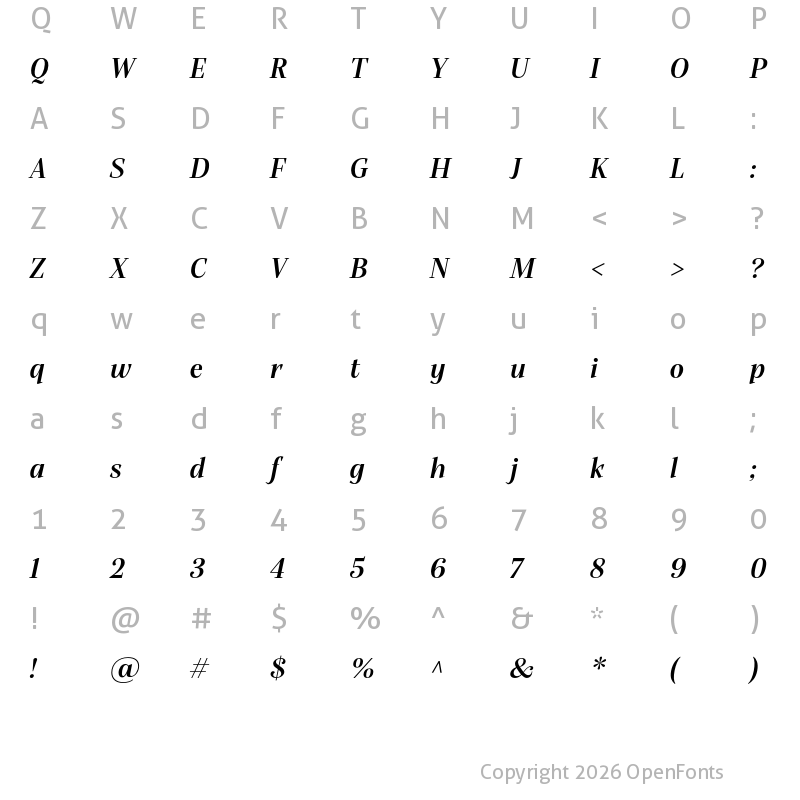 Character Map of Alga Semibold Italic