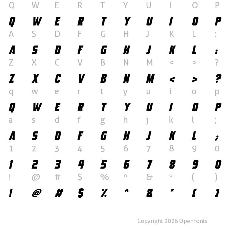 Character Map of Alien AI Italic