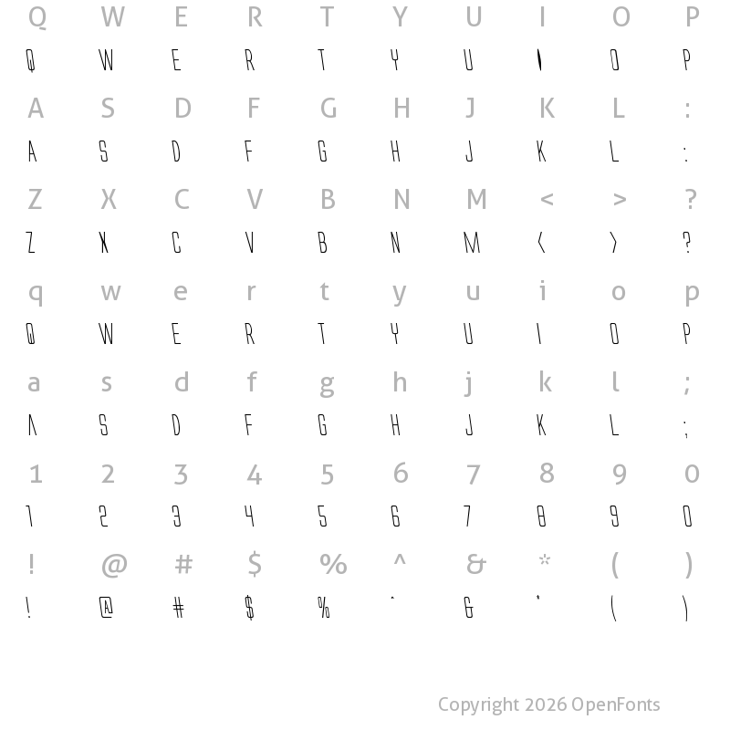 Character Map of Alien League II Leftalic Italic
