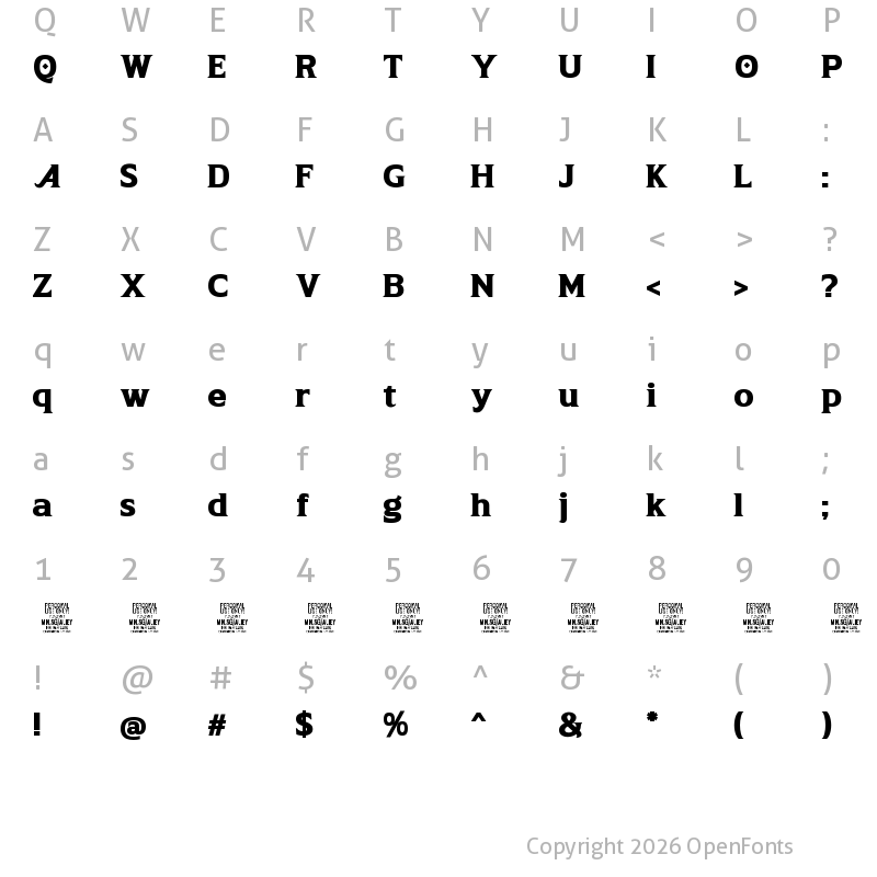 Character Map of Aliey PERSONAL USE ONLY Bold