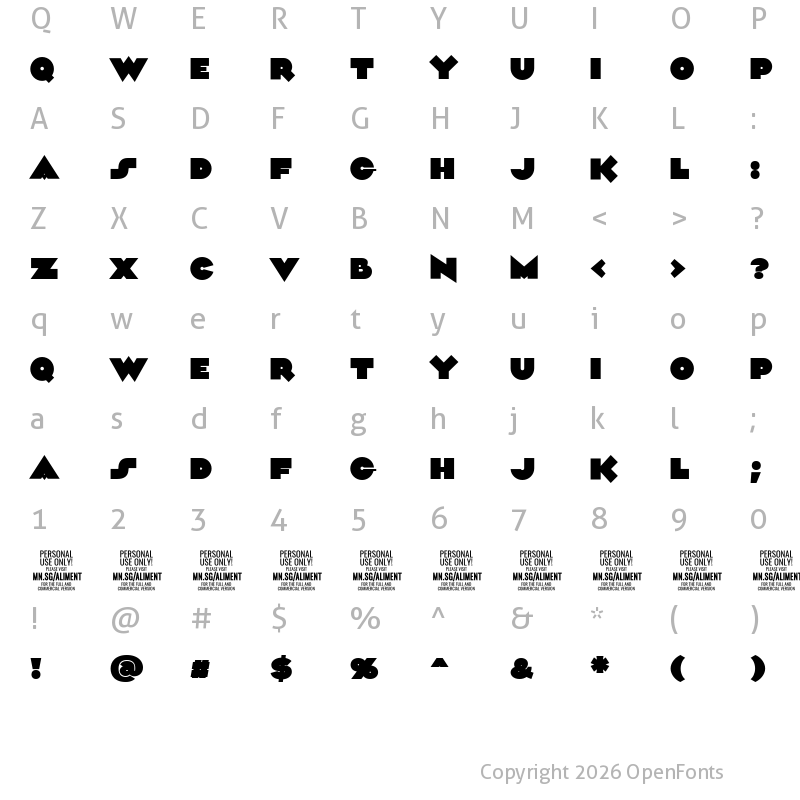 Character Map of Aliment PERSONAL USE Black