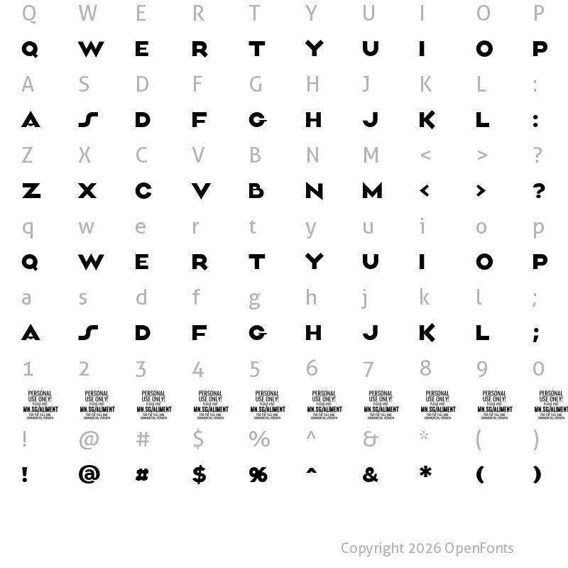 Character Map of Aliment PERSONAL USE Medium