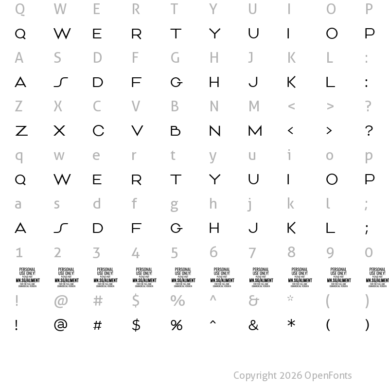Character Map of Aliment PERSONAL USE Thin