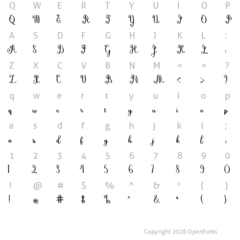 Character Map of Alishan Script Regular