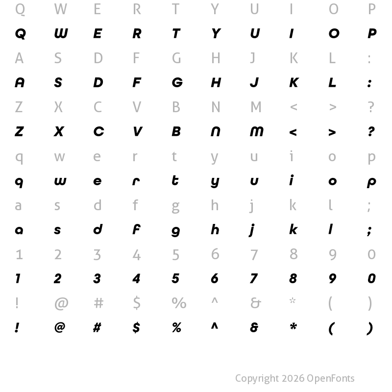 Character Map of All Round Gothic Bold Oblique