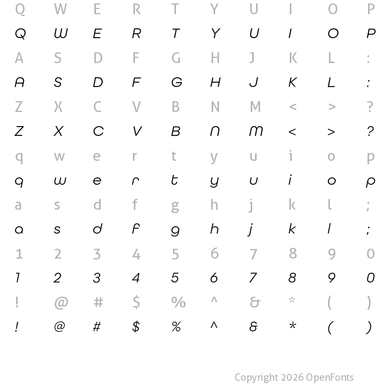 Character Map of All Round Gothic Book Oblique