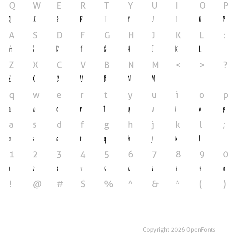 Character Map of Allea Sweet Demo Regular