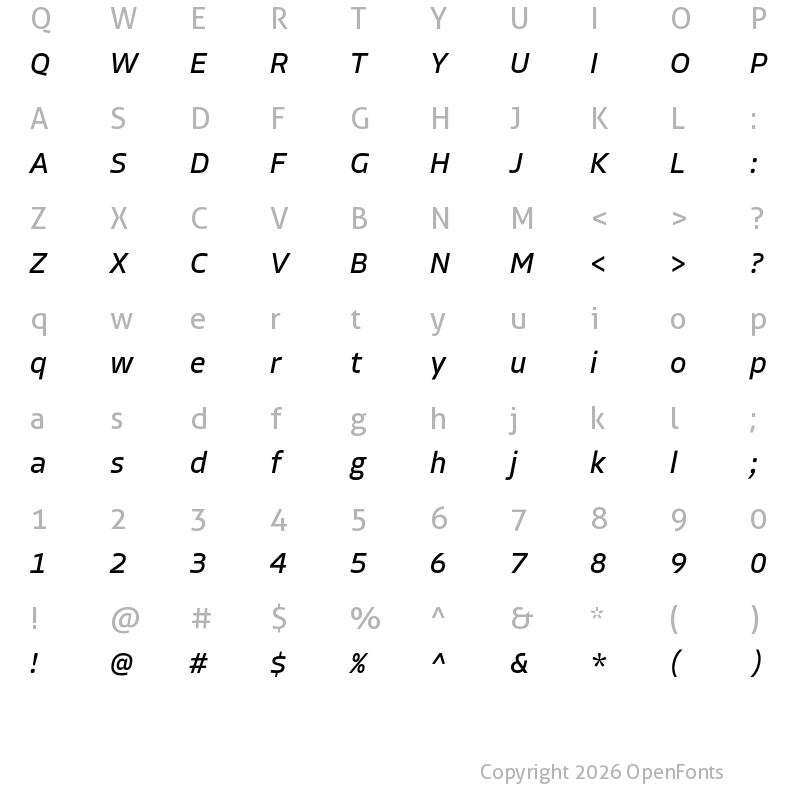 Character Map of Allotrope Italic