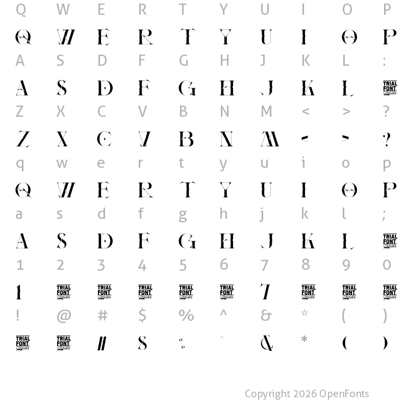 Character Map of Allowing Freedom Demo Regular