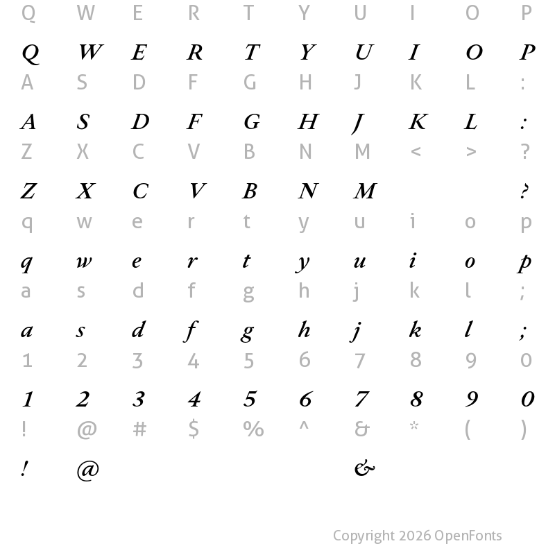 Character Map of Allrounder Antiqua Test Medium Italic