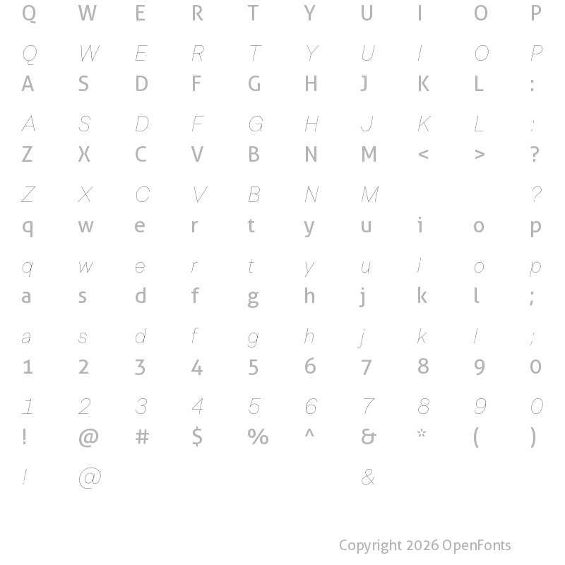 Character Map of Allrounder Grotesk Test Air Italic