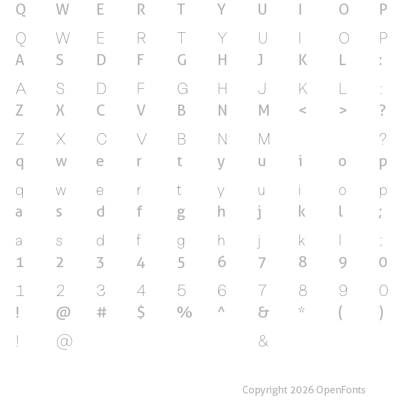 Character Map of Allrounder Grotesk Test Thin